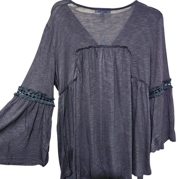 She Sky top Size Large Dark Blue Sheer Lightweight Relax Fit Front Buttons - Picture 2 of 10